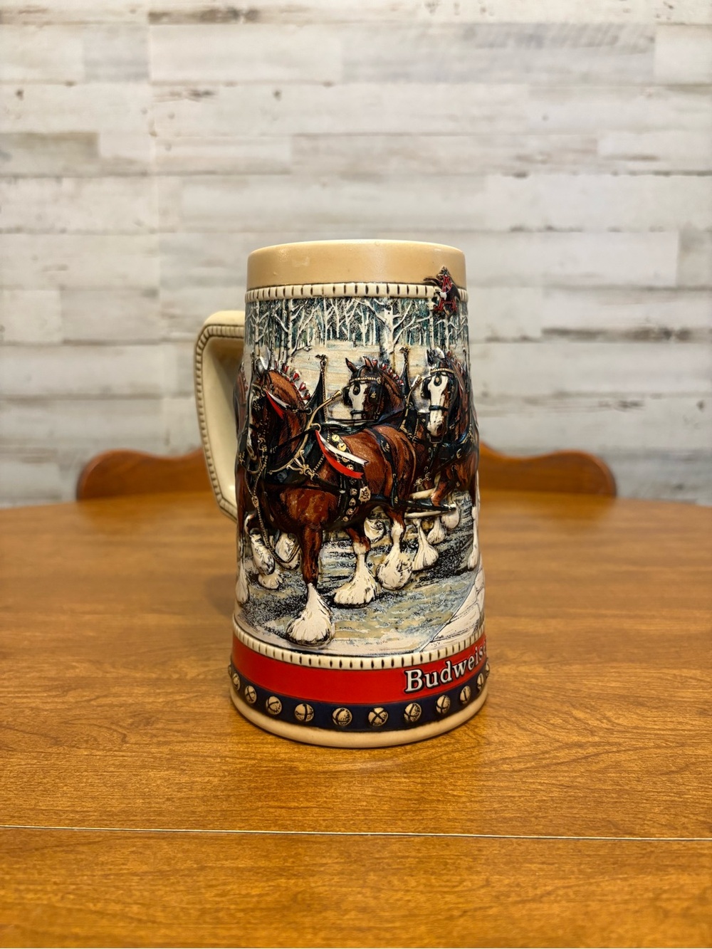 Budweiser Ceramic Stein with Brown Clydesdales and Red Band